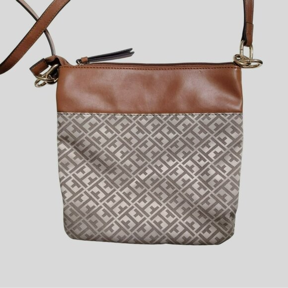 Tommy Hilfiger Brown Faux Leather & Monogram Crossbody Bag, Tan Taupe Purse - Picture 2 of 8